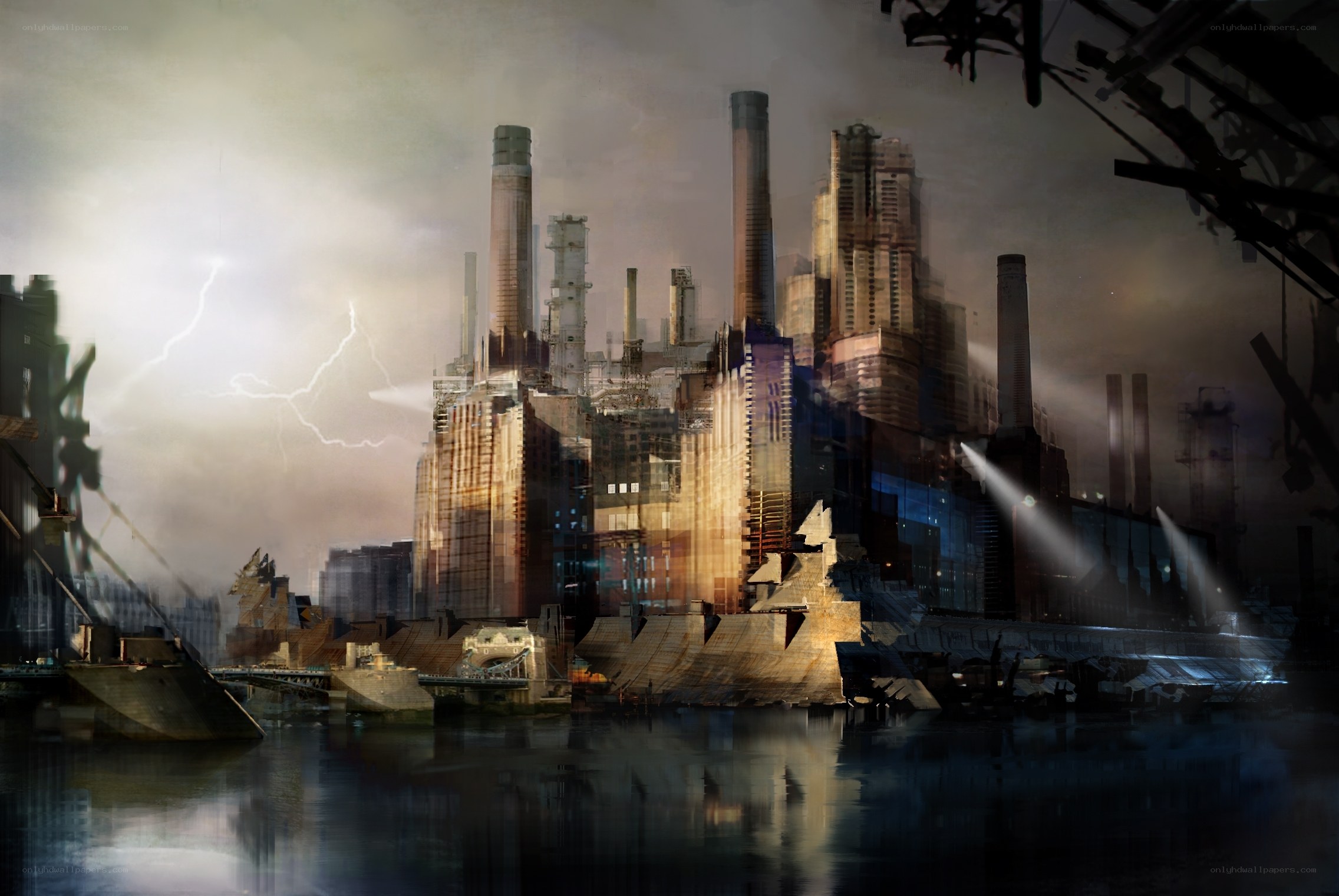 futuristic industrial cityscape