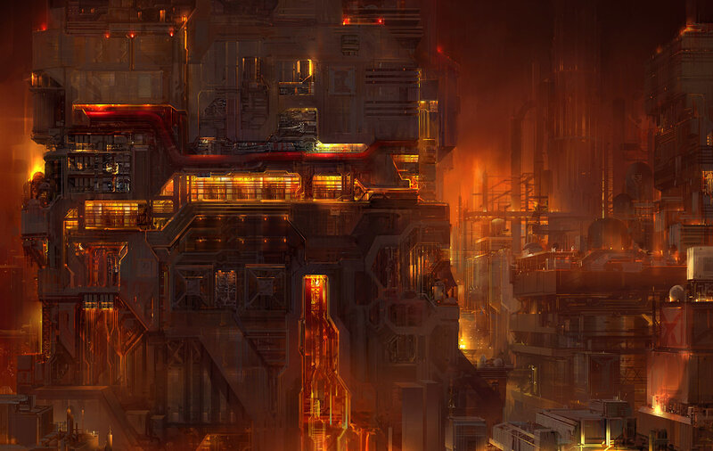 futuristic industrial cityscape
