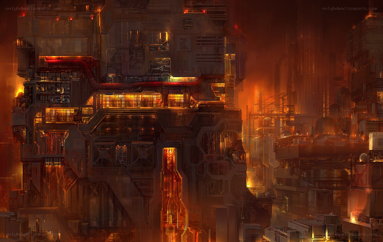 futuristic industrial cityscape