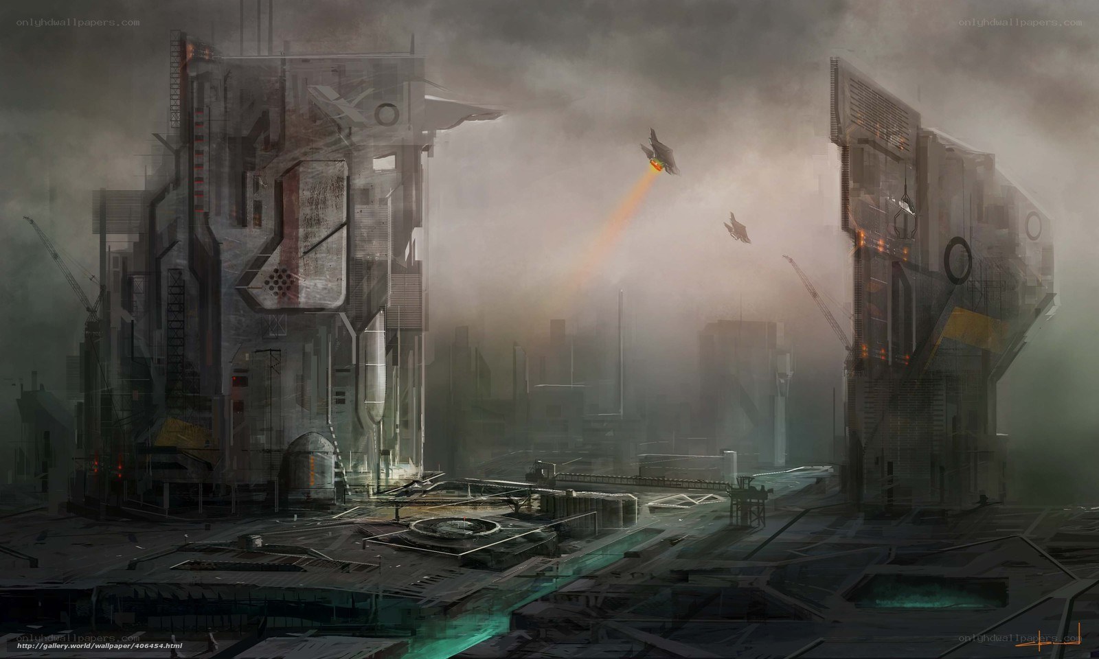 Futuristic industrial cityscape