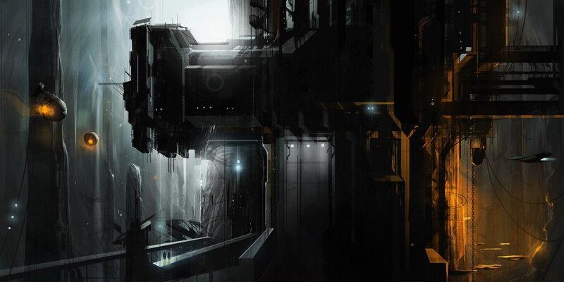 Futuristic Industrial Complex — Black, Dramatic, Night