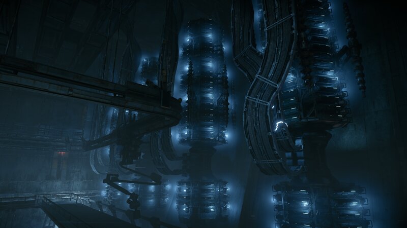 Futuristic Industrial Complex — Blue, Dark, Mysterious