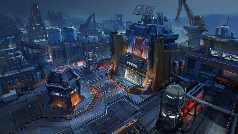Futuristic Industrial Complex — Blue, Dramatic