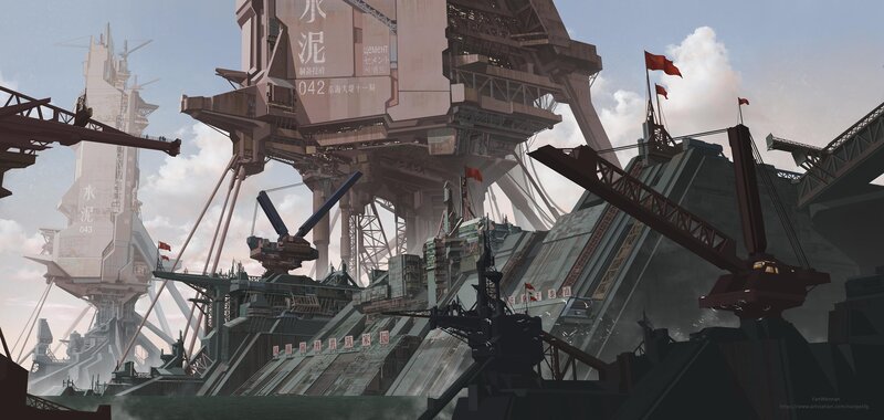 Futuristic Industrial Complex — Gray, Dramatic, Afternoon, Digital Art