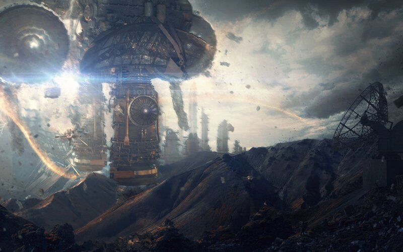 Futuristic Industrial Complex — Gray, Dramatic, Afternoon