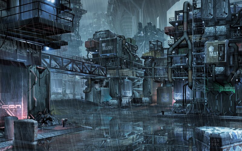 Futuristic Industrial Complex — Gray, Dramatic, Night