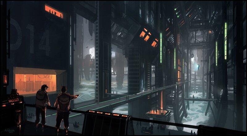 futuristic industrial corridor