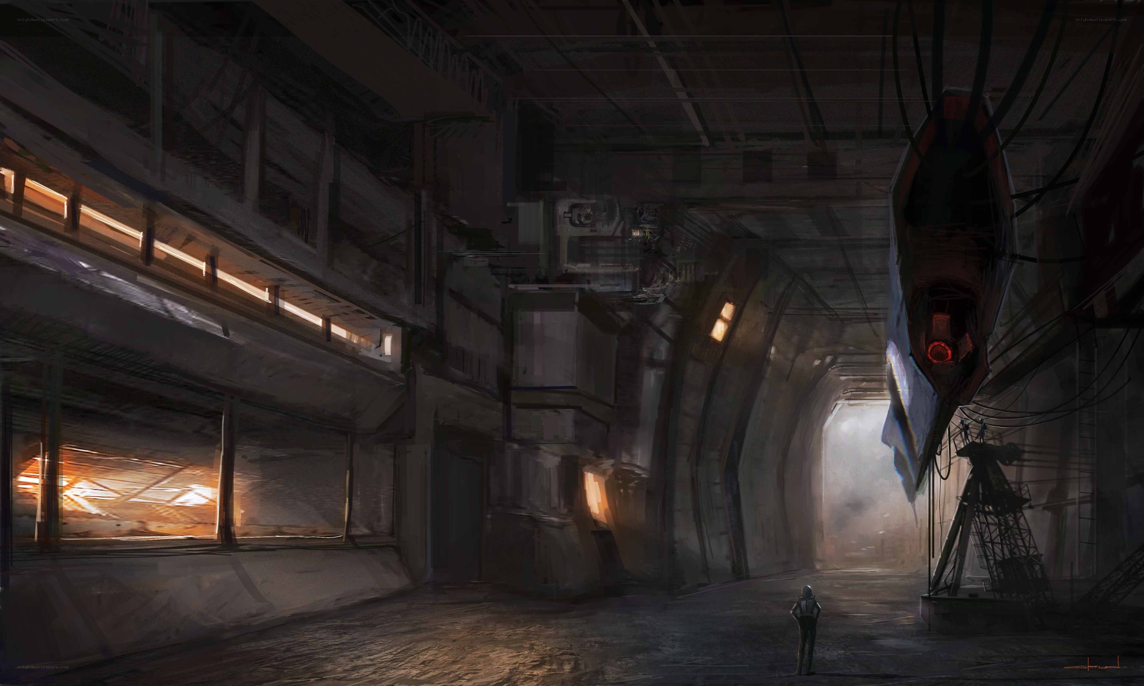 futuristic industrial corridor