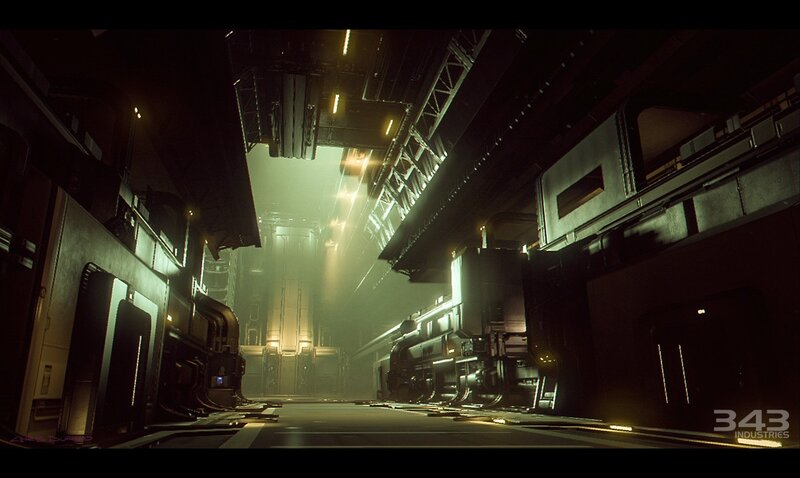 Futuristic Industrial Corridor — Black, Dramatic