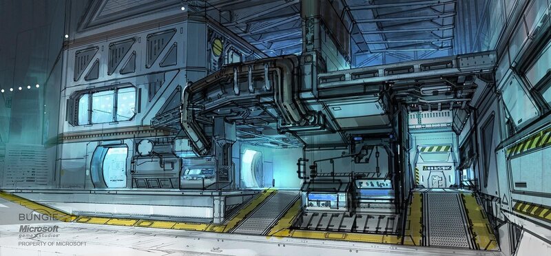 Futuristic Industrial Corridor — Blue, Dramatic