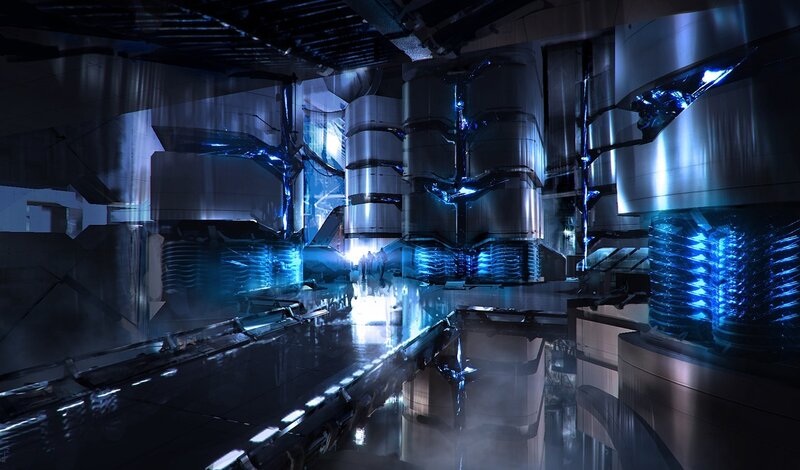 Futuristic Industrial Corridor — Blue