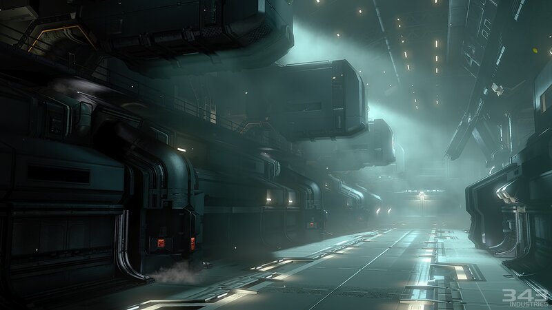 Futuristic Industrial Corridor — Gray, Dark, Atmospheric