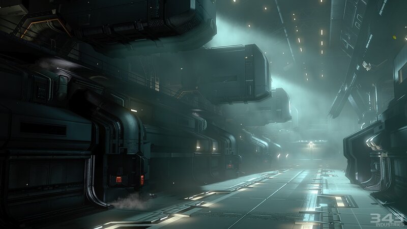 Futuristic Industrial Corridor — Gray, Dark, Mysterious