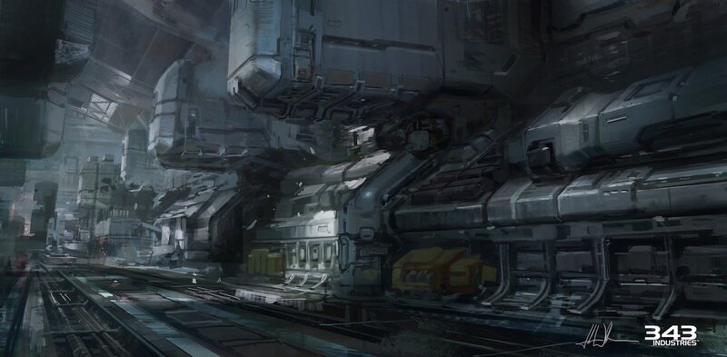 Futuristic Industrial Corridor — Gray, Dramatic