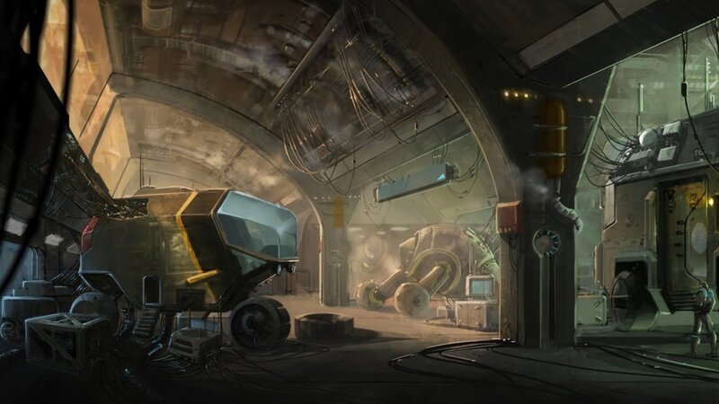 futuristic industrial hangar
