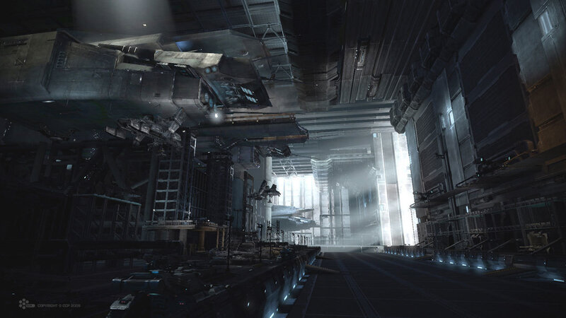 futuristic industrial hangar