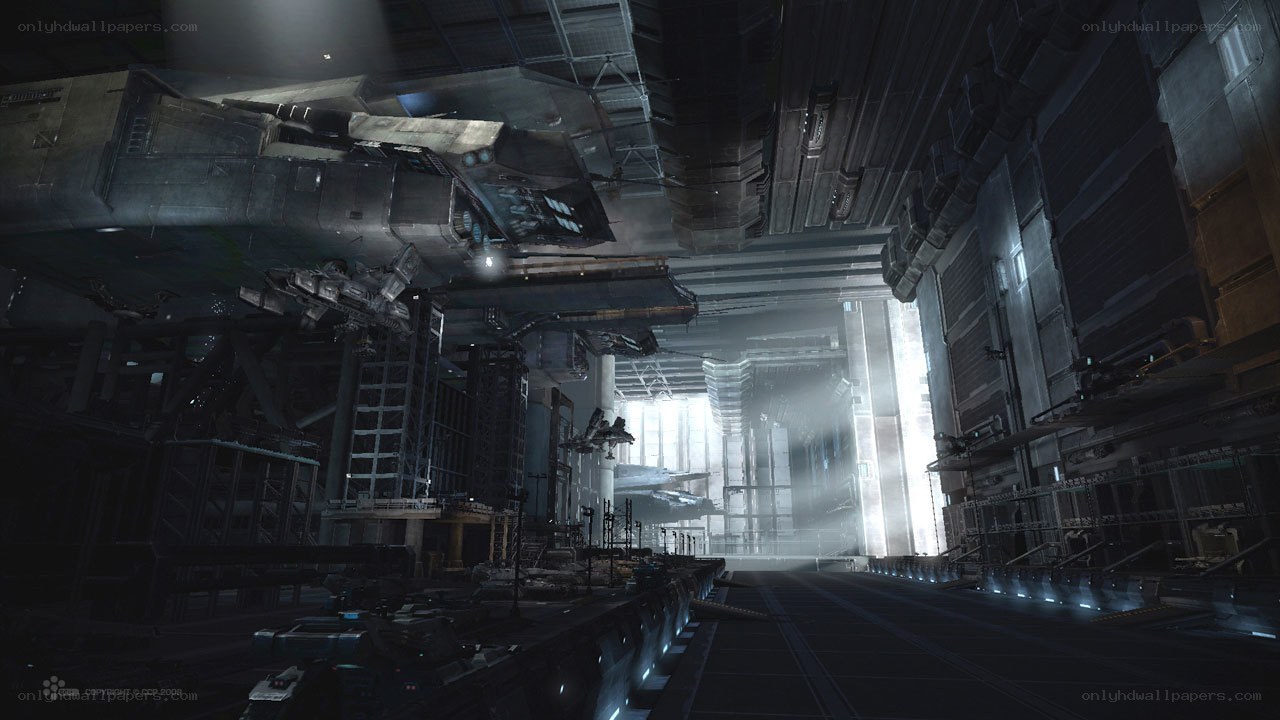 futuristic industrial hangar