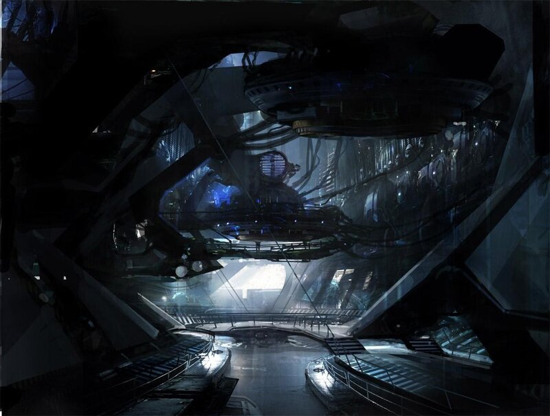 Futuristic Industrial Interior — Black, Dark