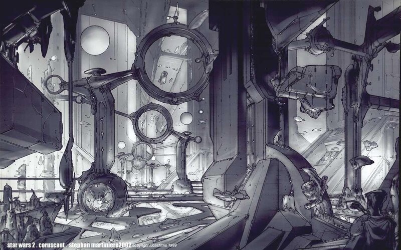 Futuristic Industrial Interior — Black, Dramatic, Illustration
