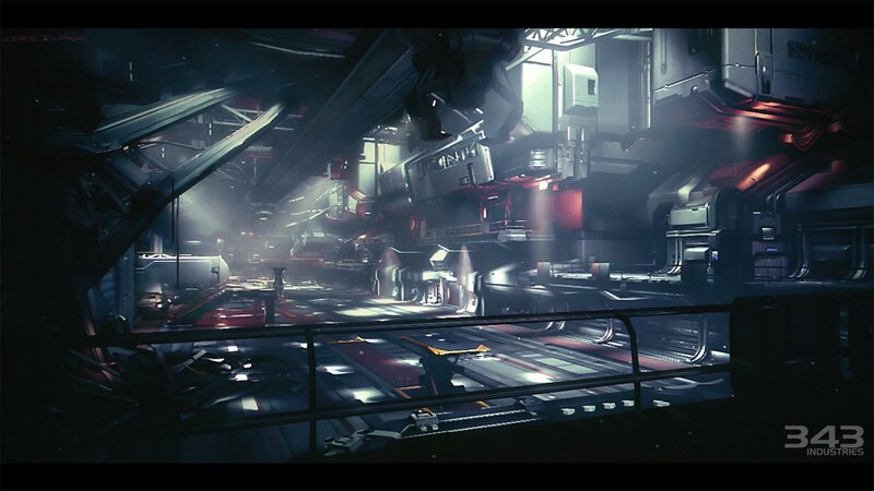 Futuristic Industrial Interior — Black, Dramatic
