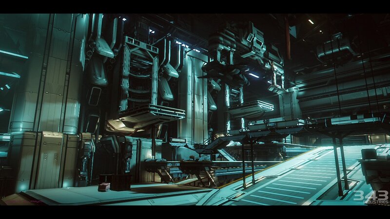 Futuristic Industrial Interior — Teal