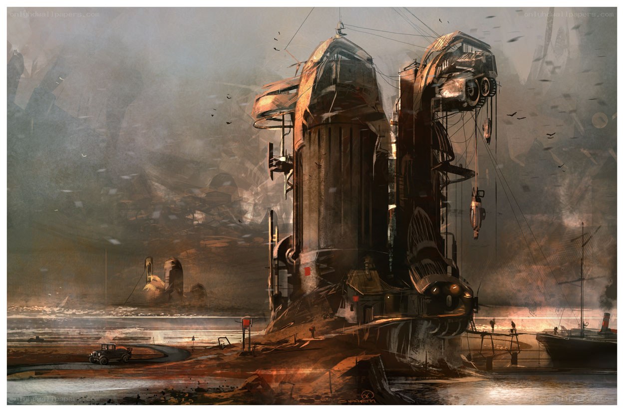 Futuristic industrial landscape