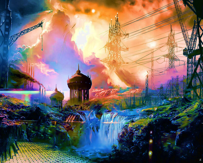 Futuristic Industrial Landscape — Orange