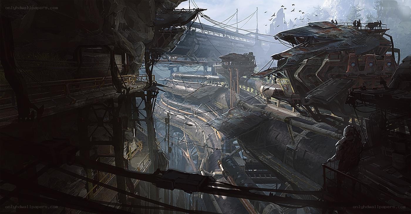 futuristic industrial ruin