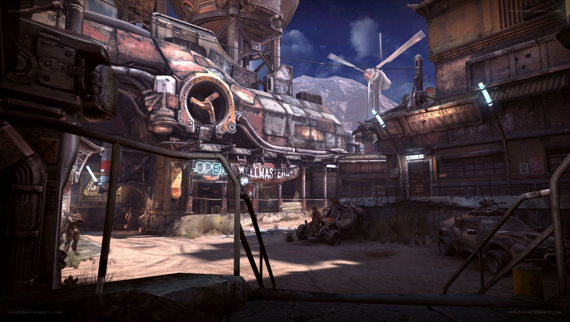 futuristic industrial town scene