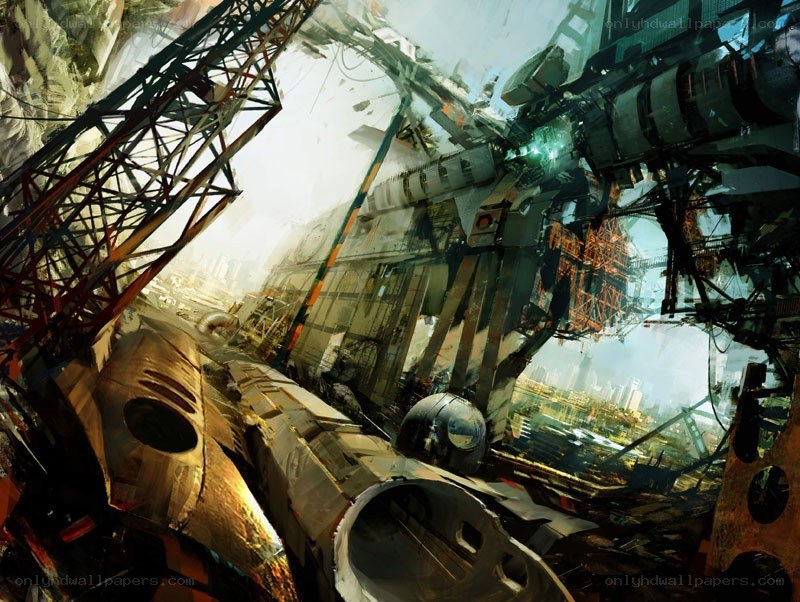 futuristic industrial wreckage