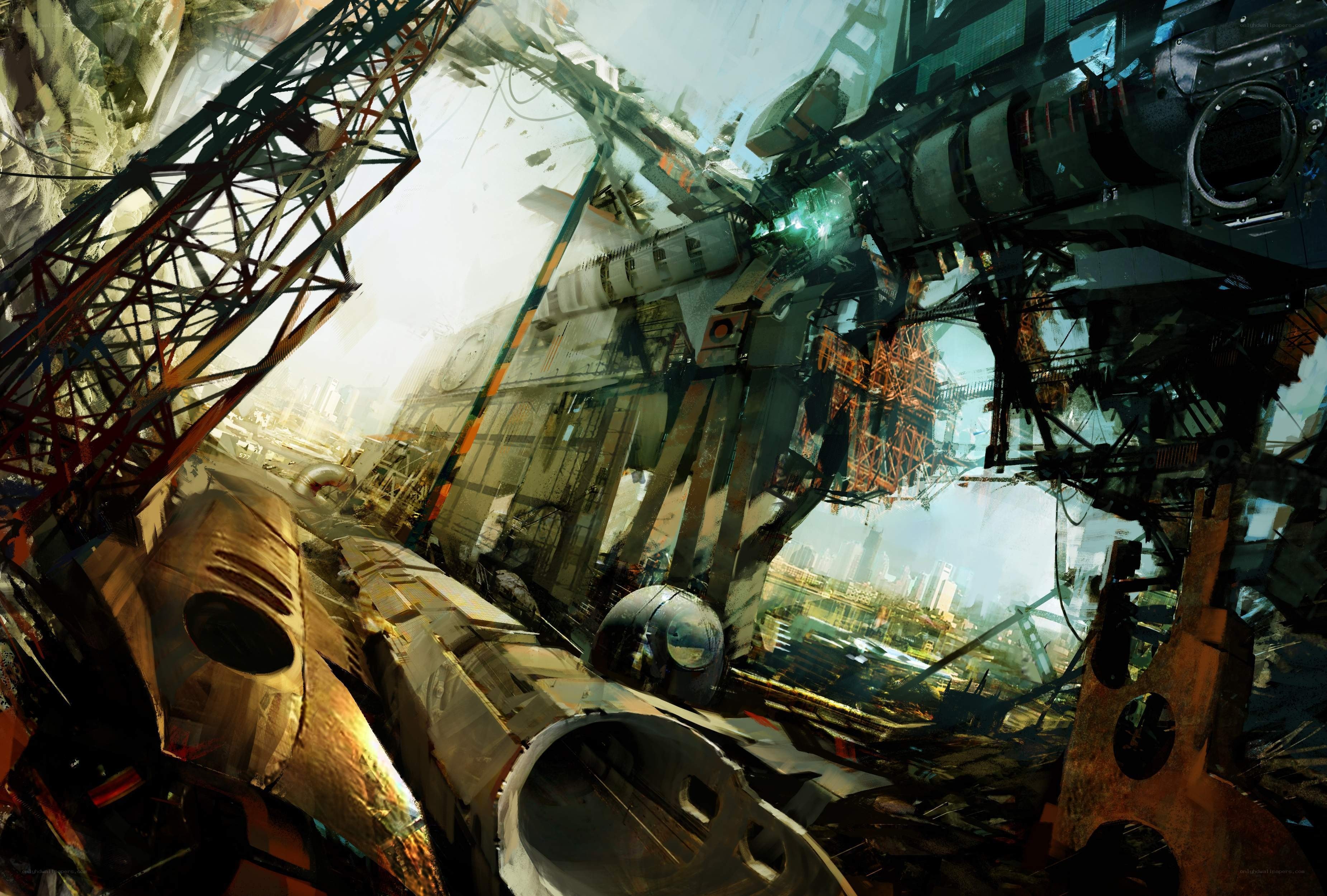 futuristic industrial wreckage