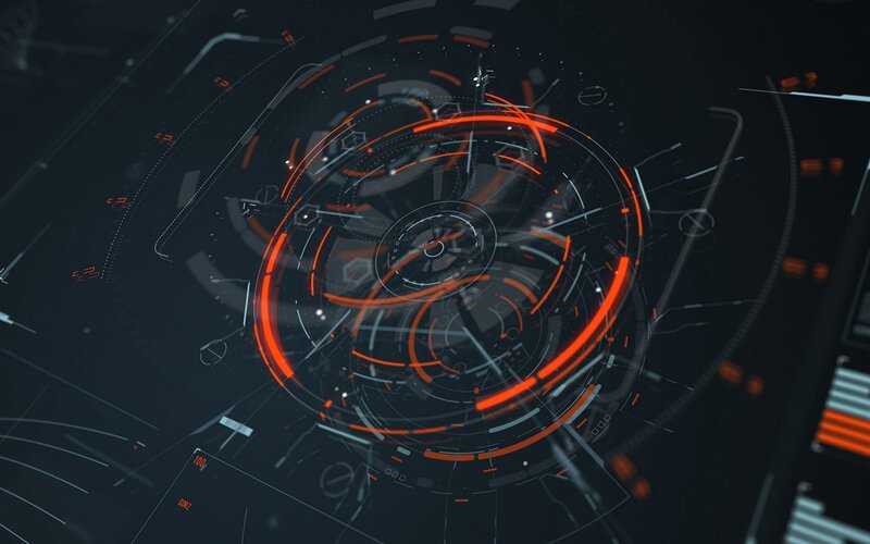 Futuristic Interface Display — Black, Technological, Digital Art, Circles