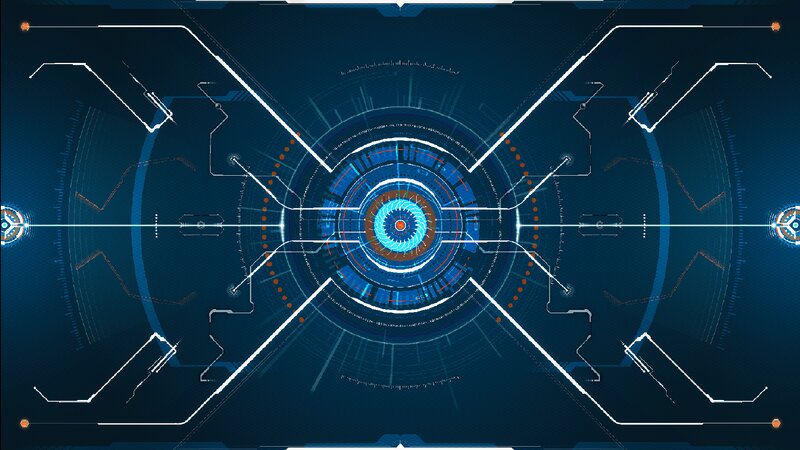 Futuristic Interface Display — Blue, Technological, Digital Art, Circular Design