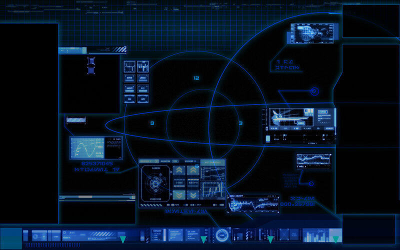 Futuristic Interface Display — Blue, Technological, Digital Art, Data Panels