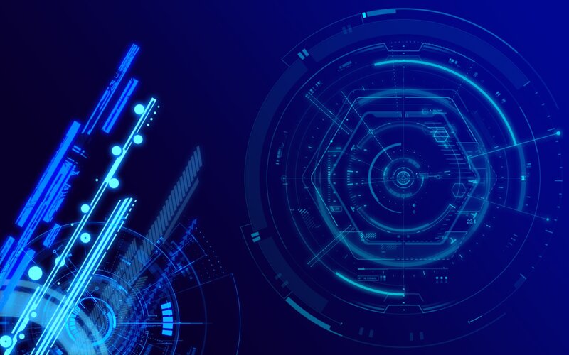 Futuristic Interface Display — Blue, Technological, Digital Art, Digital Graphics