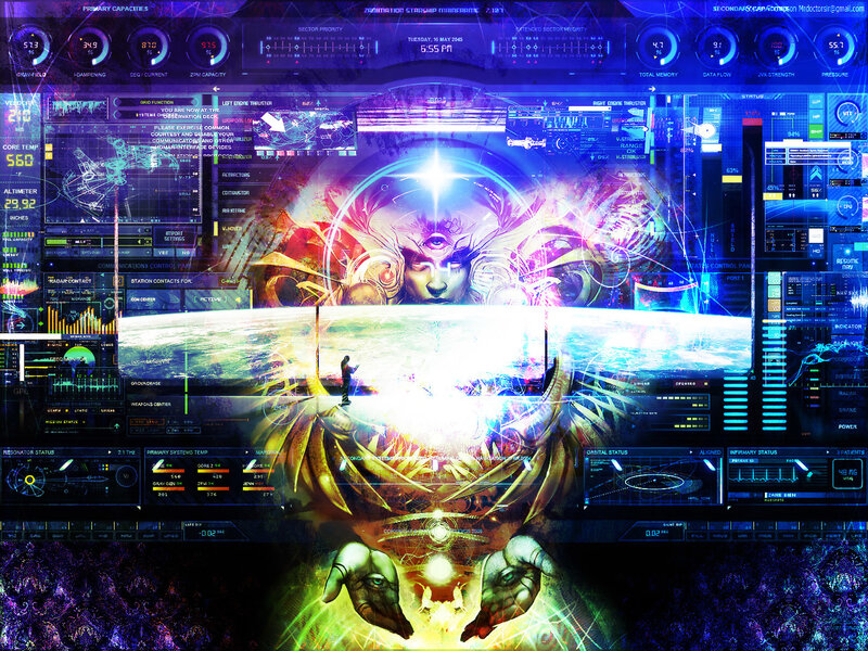 futuristic interface with alien figure