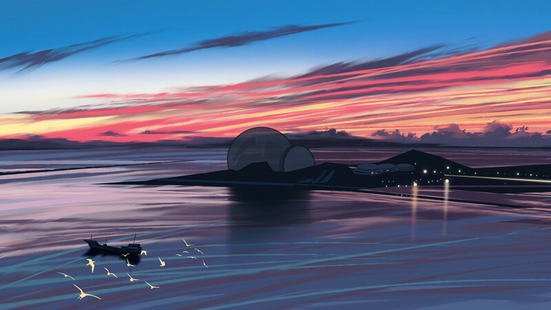 Futuristic Island at Sunset