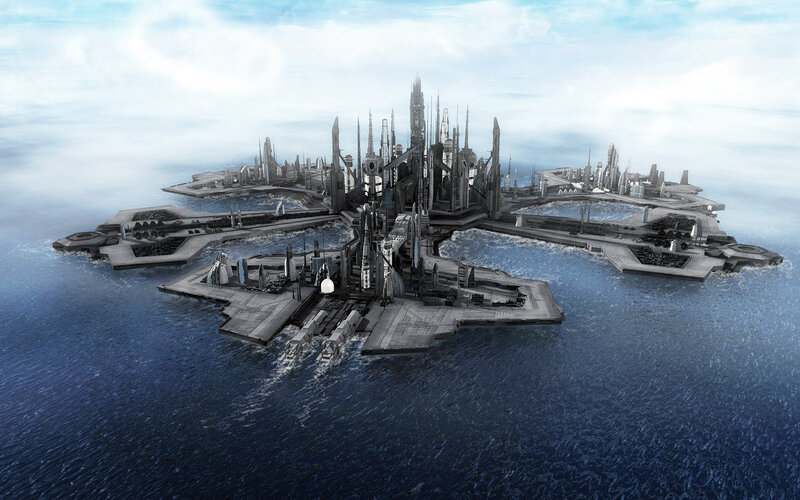 Futuristic Island City — Blue, Serene, Morning
