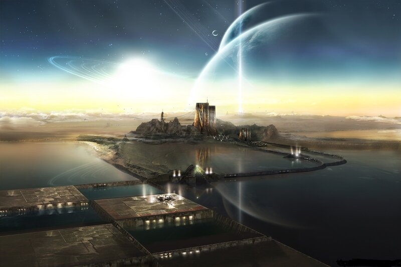 Futuristic Island City — Blue