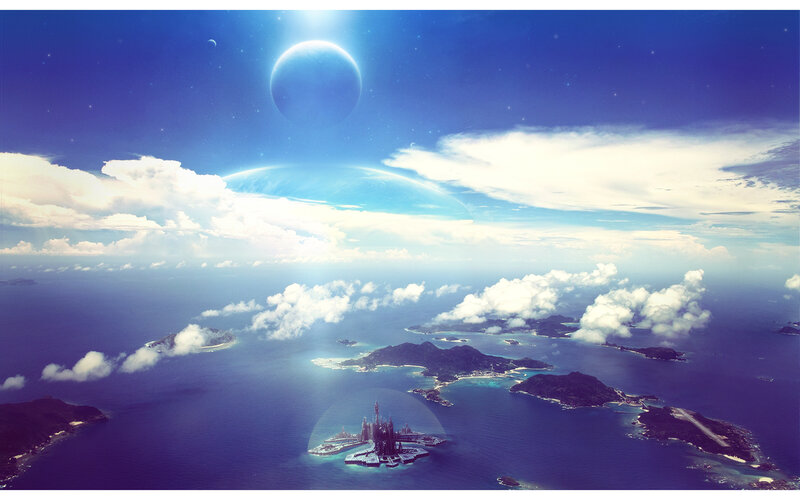 futuristic island cityscape