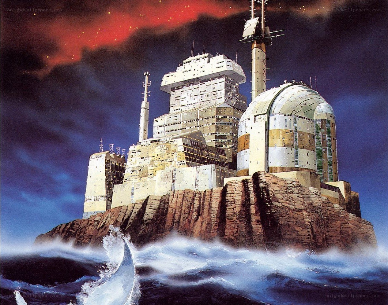 futuristic island fortress