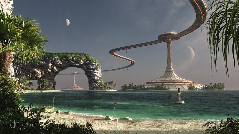 Futuristic island landscape