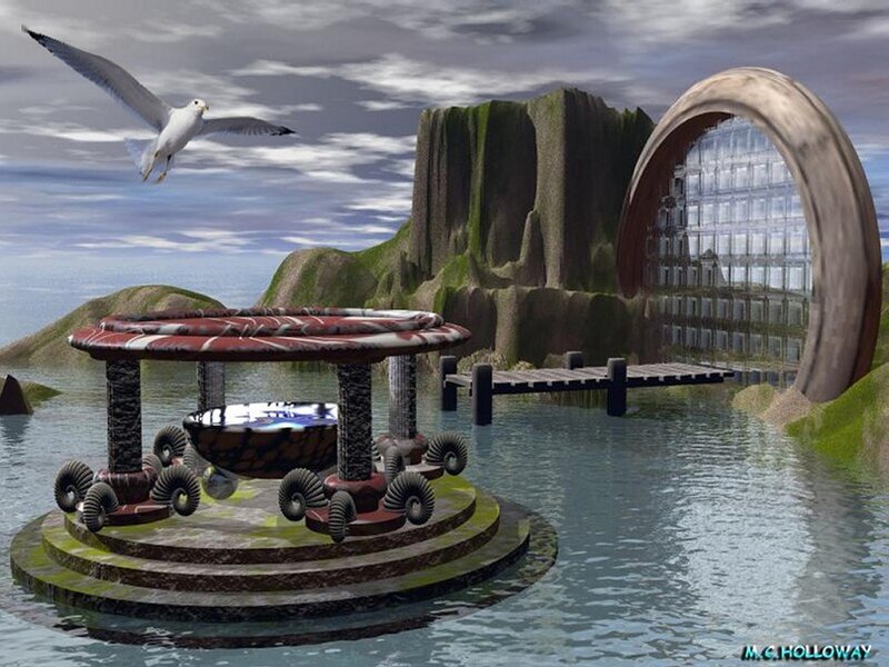 Futuristic Island Structure — Blue