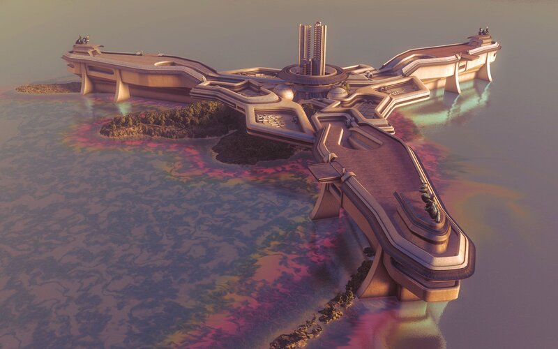 Futuristic Island Structure — Brown