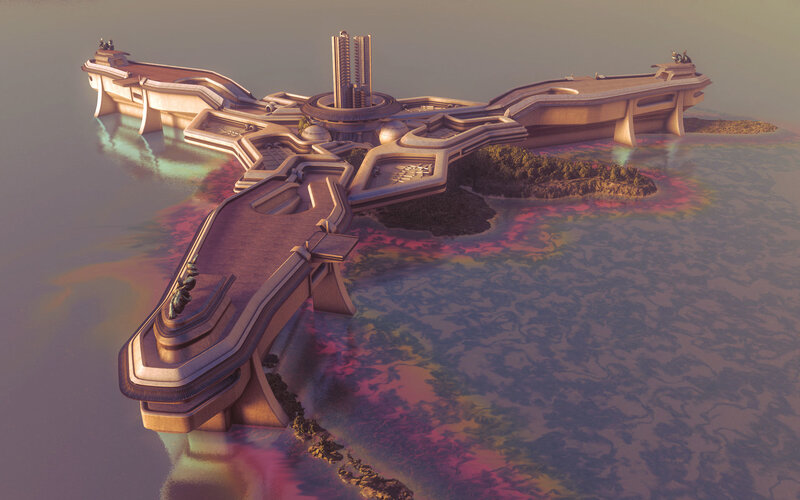 futuristic island structure