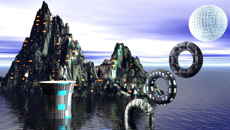 Futuristic Island with Structures