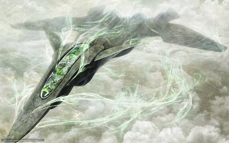 Futuristic jet in clouds