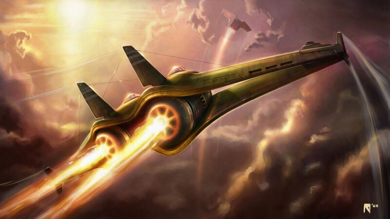 Futuristic jet in combat