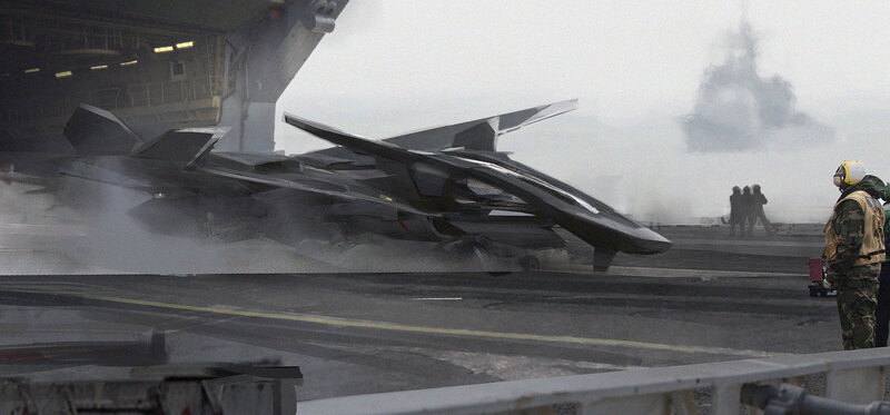 Futuristic Jet on Aircraft Carrier