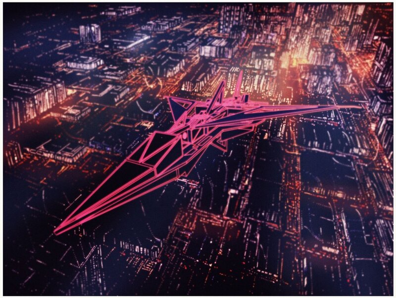Futuristic Jet over City — Pink